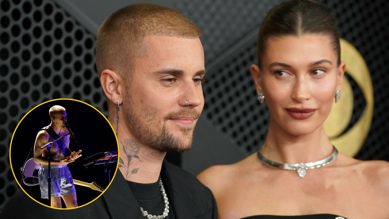 Justin Bieber wyszedł na scenę Grammy w samej bieliźnie. Kamery uchwyciły reakcję Hailey