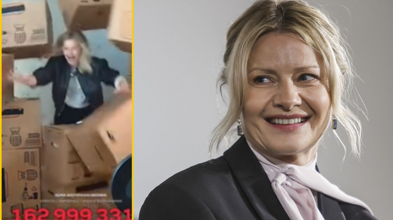 Zbiórka Łatwoganga. Kożuchowska odtworzyła scenę z kartonami z „M jak miłość”